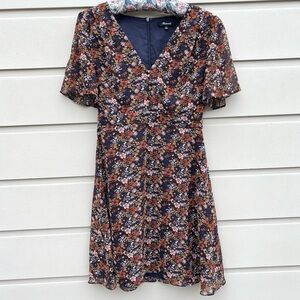 Madewell Navy Floral Orchard Flutter Sleeve Mini Dress size 0